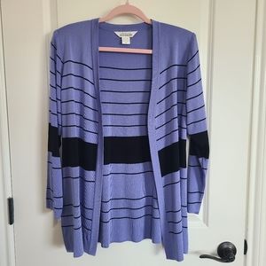 Exclusively Misook Purple Black Stripe Open Front Cardigan Sweater Medium